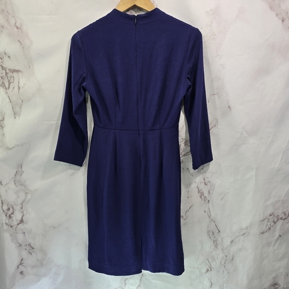 MM Lafleur Dress Womens 2 Blue V Neck Quarter Sleeve Knee Length Sheath Office - Picture 6 of 13